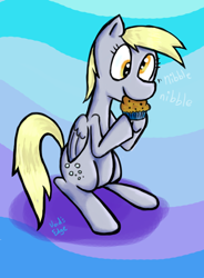 Size: 900x1224 | Tagged: safe, artist:voids-edge, derpy hooves, pegasus, pony, eating, female, mare, muffin, nibbling, nom, solo