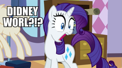Size: 637x357 | Tagged: safe, rarity, pony, unicorn, derp, didney worl, image macro, meme, solo