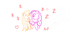 Size: 965x587 | Tagged: safe, artist:drawing-stars-02, applejack, pinkie pie, earth pony, pony, applepie, female, lesbian, shipping, sleeping, zzz