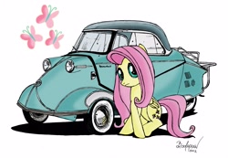 Size: 3373x2331 | Tagged: safe, artist:berlioz-ii, fluttershy, pegasus, pony, car, cutie mark, kabinenroller, messerschmitt, messerschmitt kr200