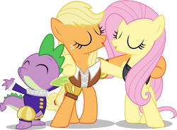 Size: 8188x6032 | Tagged: safe, artist:mewtwo-ex, applejack, fluttershy, private pansy, smart cookie, spike, dragon, earth pony, pegasus, pony, hearth's warming eve (episode), absurd resolution, appleshy, female, hearth's warming eve, lesbian, missing accessory, shipping, simple background, transparent background, vector