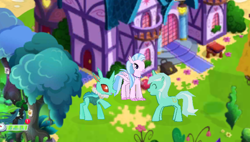 Size: 720x408 | Tagged: safe, lyra heartstrings, queen chrysalis, silverstream, changedling, changeling, changeling queen, classical hippogriff, hippogriff, pony, unicorn, female, game screencap, gameloft, gameloft shenanigans, mare
