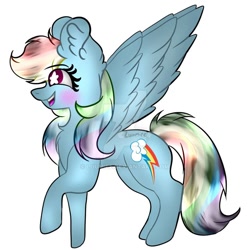 Size: 900x900 | Tagged: safe, artist:luumiee, derpibooru import, rainbow dash, pegasus, pony, backwards cutie mark, ear fluff, female, mare, simple background, solo, starry eyes, watermark, white background, wingding eyes