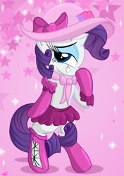 Size: 900x1277 | Tagged: safe, artist:daniel-sg, rarity, pony, unicorn, bipedal, clothes, hat, scarf, skirt, socks, solo