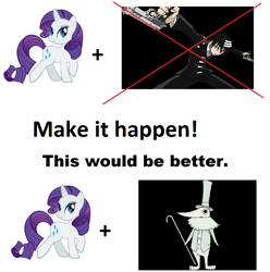 Size: 1076x1086 | Tagged: safe, rarity, pony, unicorn, death the kid, excalibur, exploitable meme, make it happen, meme, meta, soul eater