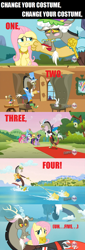 Size: 500x1472 | Tagged: safe, discord, fluttershy, pegasus, pony, keep calm and flutter on, costume, hub logo, raise this barn