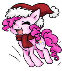 Size: 425x488 | Tagged: safe, artist:melipuffles, pinkie pie, earth pony, pony, clothes, hat, santa hat, scarf, solo