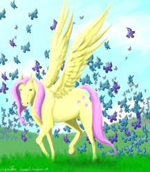 Size: 2000x2300 | Tagged: safe, artist:lawrencejl, fluttershy, butterfly, pegasus, pony, female, mare, realistic