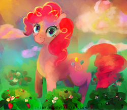 Size: 2300x2000 | Tagged: safe, artist:chibbur, pinkie pie, earth pony, pony, female, mare, pink coat, pink mane, solo, strawberries