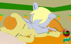 Size: 1131x707 | Tagged: safe, artist:k-techinc, carrot top, derpy hooves, golden harvest, pegasus, pony, 3d, derpytop, female, gmod, lesbian, mare, shipping, sleeping