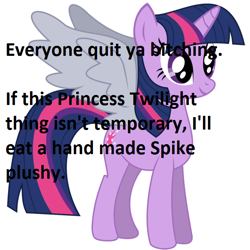 Size: 600x600 | Tagged: safe, derpibooru import, twilight sparkle, twilight sparkle (alicorn), alicorn, magical mystery cure, alicorn drama, hilarious in hindsight, implied spike