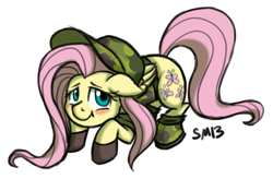 Size: 613x402 | Tagged: safe, artist:serenamidori, fluttershy, pegasus, pony, blushing, camouflage, solo