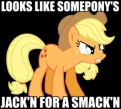 Size: 934x845 | Tagged: safe, applejack, earth pony, pony, blonde mane, female, image macro, looks like somepony's, mare, orange coat, solo