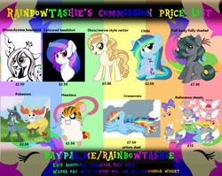 Size: 1880x1500 | Tagged: safe, artist:rainbowtashie, queen chrysalis, rainbow dash, sweet biscuit, oc, oc:everfree, oc:rainbowtashie, oc:siriusdusk, changeling, changeling queen, pegasus, pony, commission info, hamtaro, pokémon