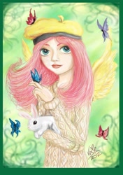 Size: 1138x1618 | Tagged: safe, artist:vixetra, fluttershy, butterfly, humanized, winged humanization