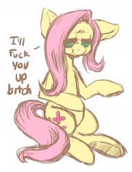 Size: 1280x1656 | Tagged: artist needed, safe, fluttershy, pegasus, pony, female, looking at you, mare, sitting, solo, vulgar