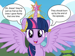 Size: 500x375 | Tagged: safe, derpibooru import, twilight sparkle, alicorn, pony, alicorn drama, exploitable meme, obsolete speculation, twilight rustler meme