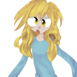 Size: 894x894 | Tagged: safe, artist:shizuka111, derpy hooves, humanized, solo, tongue out