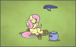 Size: 1921x1201 | Tagged: safe, artist:finalflutter, fluttershy, pegasus, pony, cookie, cookie jar, eating, shelf, stilts