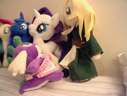 Size: 640x480 | Tagged: safe, artist:browntown747, rarity, spike, axios, glory of heracles, irl, photo, plushie, rarity plushie, spike plushie