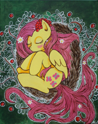 Size: 1985x2503 | Tagged: safe, artist:nanivauva, fluttershy, pegasus, pony, nest, sleeping, solo