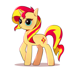 Size: 1000x1000 | Tagged: safe, artist:9seconds, sunset shimmer, pony, unicorn, female, mare, simple background, solo, white background