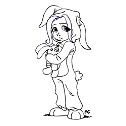 Size: 945x945 | Tagged: safe, artist:megasweet, fluttershy, rabbit, bunny costume, bunnyshy, clothes, humanized, plushie, young