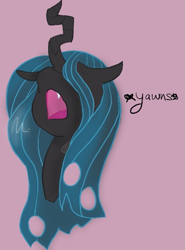 Size: 445x600 | Tagged: safe, artist:brushelle, queen chrysalis, changeling, changeling queen, open mouth, simple background, solo, yawn