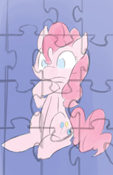 Size: 500x778 | Tagged: safe, artist:martinhello, pinkie pie, earth pony, pony, female, mare, pink coat, pink mane, puzzle, solo