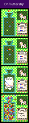 Size: 440x1820 | Tagged: safe, artist:zztfox, fluttershy, parasprite, pegasus, pony, comic, crossover, doctor fluttershy, dr. mario, nintendo, pixel art, super mario bros., video game