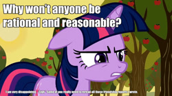 Size: 1280x719 | Tagged: safe, derpibooru import, edit, edited screencap, screencap, twilight sparkle, over a barrel, alicorn drama, angry, caption, friendship report, image macro, meme, meta, solo