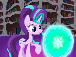 Size: 4128x3096 | Tagged: safe, artist:lovehtf421, starlight glimmer, pony, unicorn, absurd resolution, glowing horn, lidded eyes, magic, raised hoof, solo