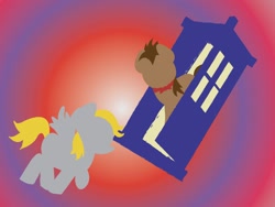 Size: 1024x768 | Tagged: safe, artist:pinksaphires, derpy hooves, doctor whooves, earth pony, pegasus, pony, doctor who, female, hooves, lineless, male, mare, minimalist, solo, stallion, tardis, wings