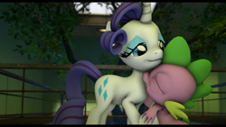 Size: 1920x1080 | Tagged: dead source, safe, artist:udacom, rarity, spike, dragon, pony, unicorn, 3d, female, gmod, hug, male, shipping, sparity, straight