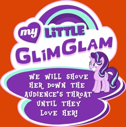 Size: 793x800 | Tagged: safe, starlight glimmer, pony, unicorn, debate in the comments, drama, grin, nervous, nervous grin, op is a cuck, op is trying to start shit, op started shit, red background, simple background, smiling, solo, text, title card