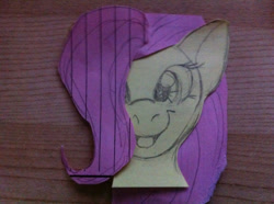 Size: 600x447 | Tagged: safe, artist:kliefox, fluttershy, pegasus, pony, craft, index card, photo, sticky note