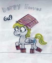 Size: 809x987 | Tagged: safe, artist:derekmmelendez, derpy hooves, pegasus, pony, :3, bag, female, mare, paper bag, paper bag wizard, traditional art