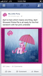 Size: 640x1136 | Tagged: safe, pinkie pie, earth pony, pony, brushable, facebook, ios, iphone, my little pony logo, official, rain, toy