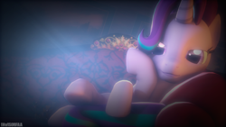 Size: 1920x1080 | Tagged: safe, artist:invisorfaa, starlight glimmer, pony, unicorn, 3d, on side, poster, signature, sofa, solo, source filmmaker