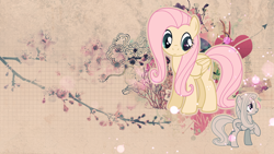 Size: 1366x768 | Tagged: safe, artist:kuroi-kurosu, fluttershy, pegasus, pony, female, mare, pink mane, wallpaper, yellow coat