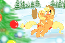 Size: 1641x1086 | Tagged: safe, artist:reina-del-caos, applejack, applejack (male), earth pony, pony, applejacks (shipping), bauble, blushing, christmas, christmas tree, female, male, rule 63, self ponidox, selfcest, shipping, snow, snowfall, straight, tree