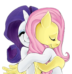 Size: 639x651 | Tagged: safe, artist:sominekui, fluttershy, rarity, pegasus, pony, unicorn, eyes closed, female, flarity, heartwarming, hug, lesbian, shipping, smiling