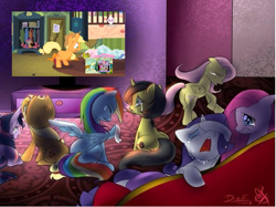 Size: 669x501 | Tagged: safe, derpibooru import, applejack, fluttershy, pinkie pie, rainbow dash, rarity, twilight sparkle, oc, oc:pauly sentry, earth pony, pegasus, pony, unicorn, accepted meme that never ends, exploitable meme, mane six, meme, sad movie meme, spongebob squarepants, squidville, the meme that never ends