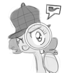 Size: 250x249 | Tagged: safe, pinkie pie, earth pony, pony, ask, avatar, detective, grayscale, icon, magnifying glass, monochrome, sherlock, sherlock holmes, solo, tumblr