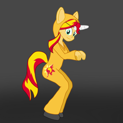 Size: 1000x1000 | Tagged: safe, artist:phallen1, sunset shimmer, equestria girls, 30 minute art challenge, autocosplay, backwards cutie mark, clothes, costume, fake horn, halloween, onesie, solo