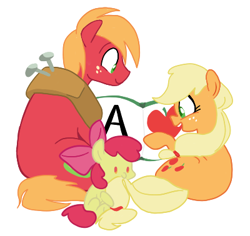 Size: 400x378 | Tagged: safe, artist:egophiliac, apple bloom, applejack, big macintosh, earth pony, pony, book, male, stallion