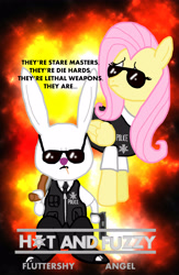 Size: 2258x3458 | Tagged: safe, artist:reakkorshrike, angel bunny, fluttershy, pegasus, pony, hot fuzz, parody