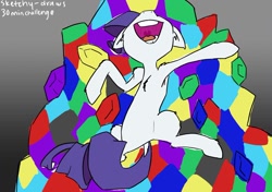 Size: 1280x903 | Tagged: safe, artist:lizzyoli-ravioli, rarity, pony, unicorn, 30 minute art challenge, gem, pile, solo