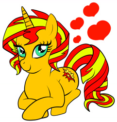 Size: 1280x1327 | Tagged: safe, artist:itsnotdaijoubu, sunset shimmer, pony, unicorn, heart, simple background, solo, white background