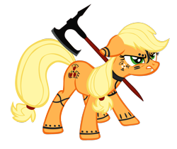 Size: 1603x1347 | Tagged: safe, artist:navitaserussirus, applejack, earth pony, pony, werewolf, axe, fangs, simple background, skyrim, tattoo, the elder scrolls, transparent background, vector